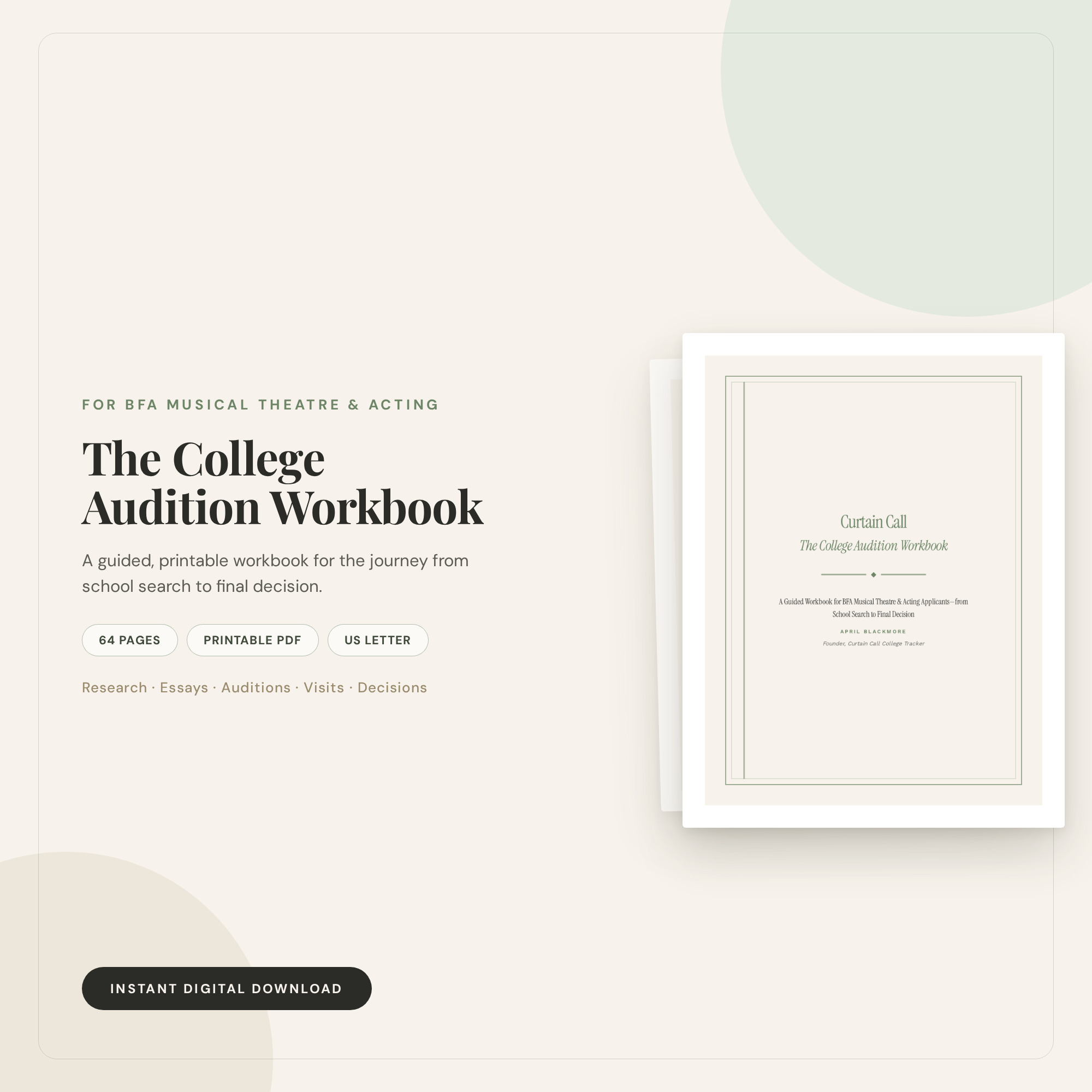 Curtain Call: The College Audition Workbook — 64-page printable PDF