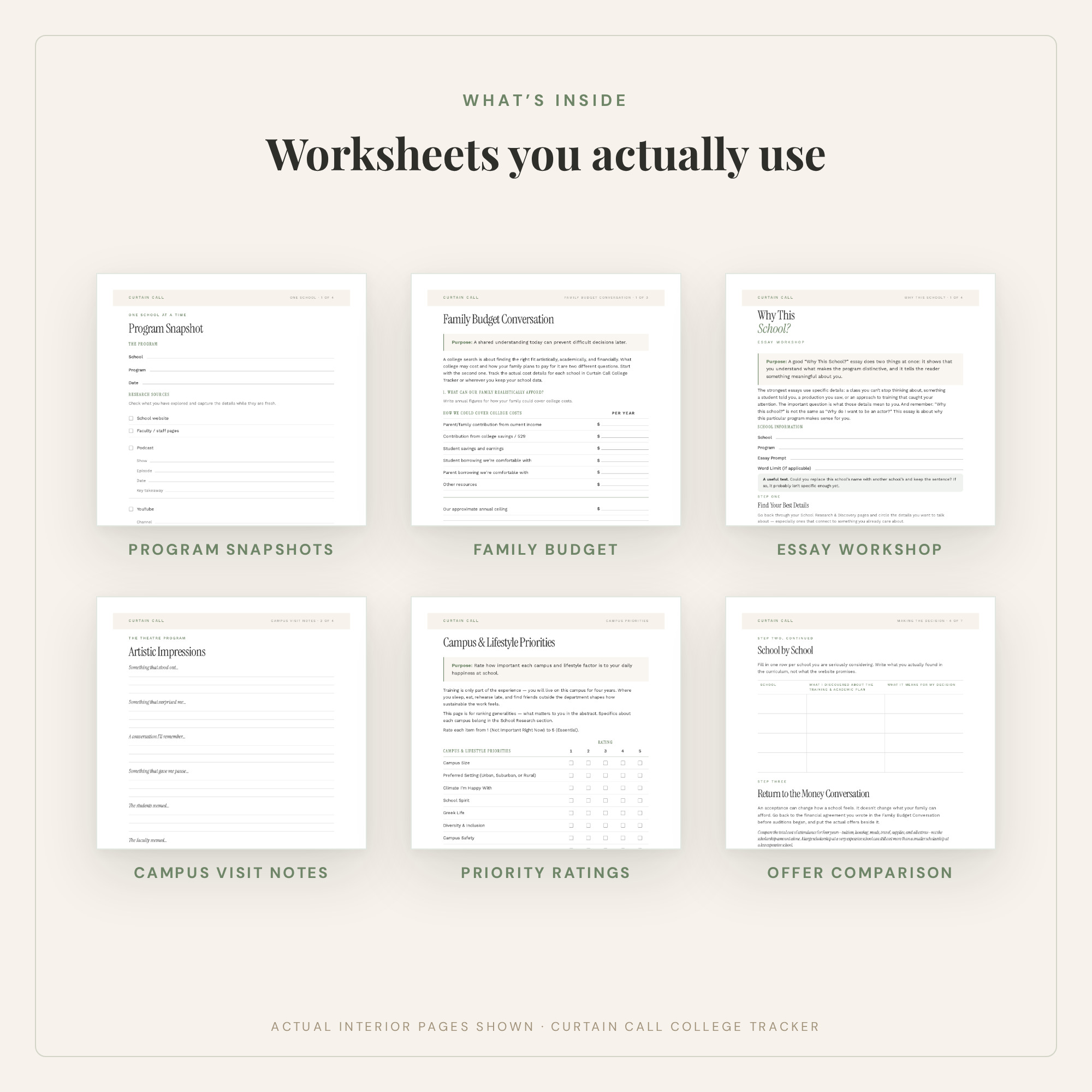 What's inside: worksheets you actually use