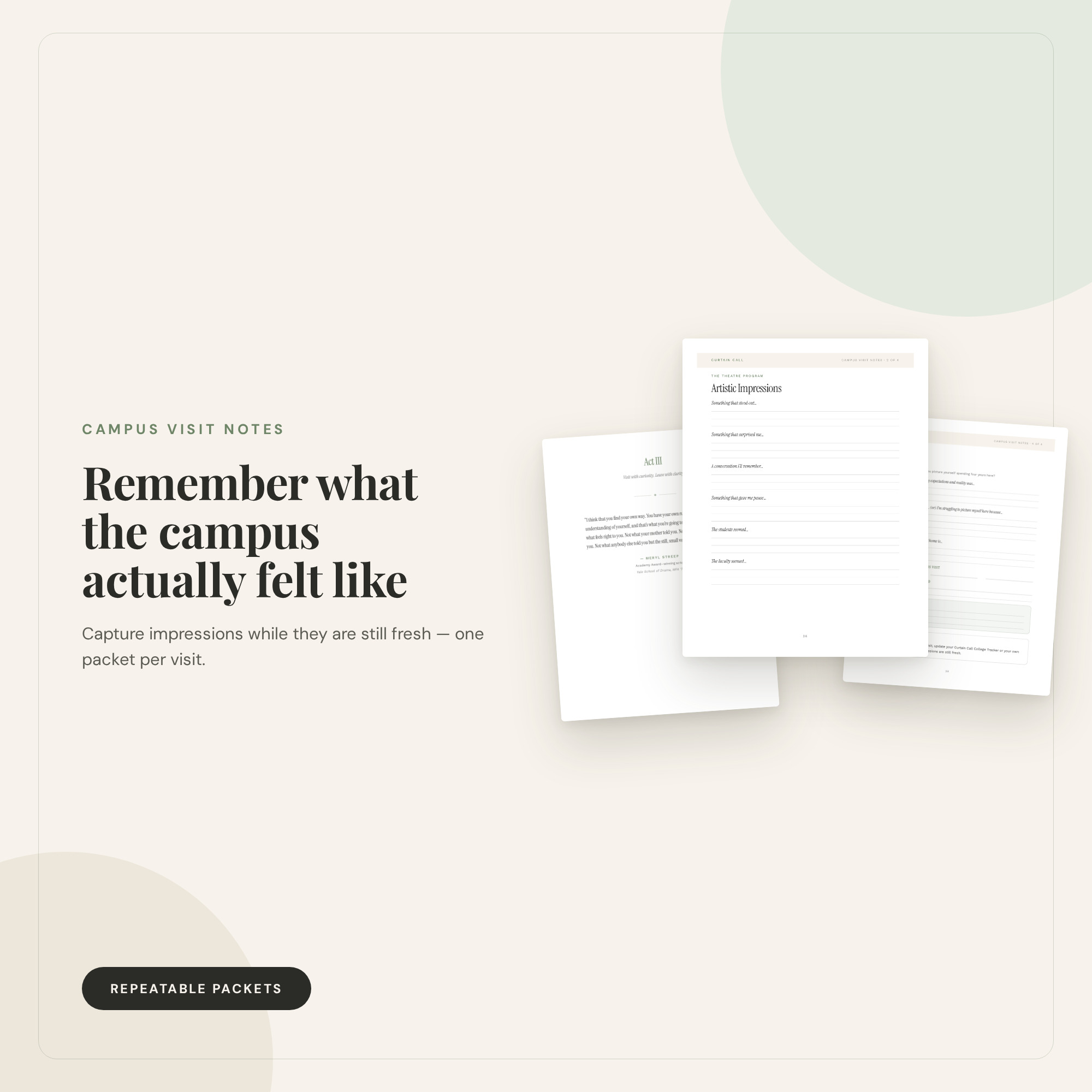 Campus Visit Notes worksheet pages