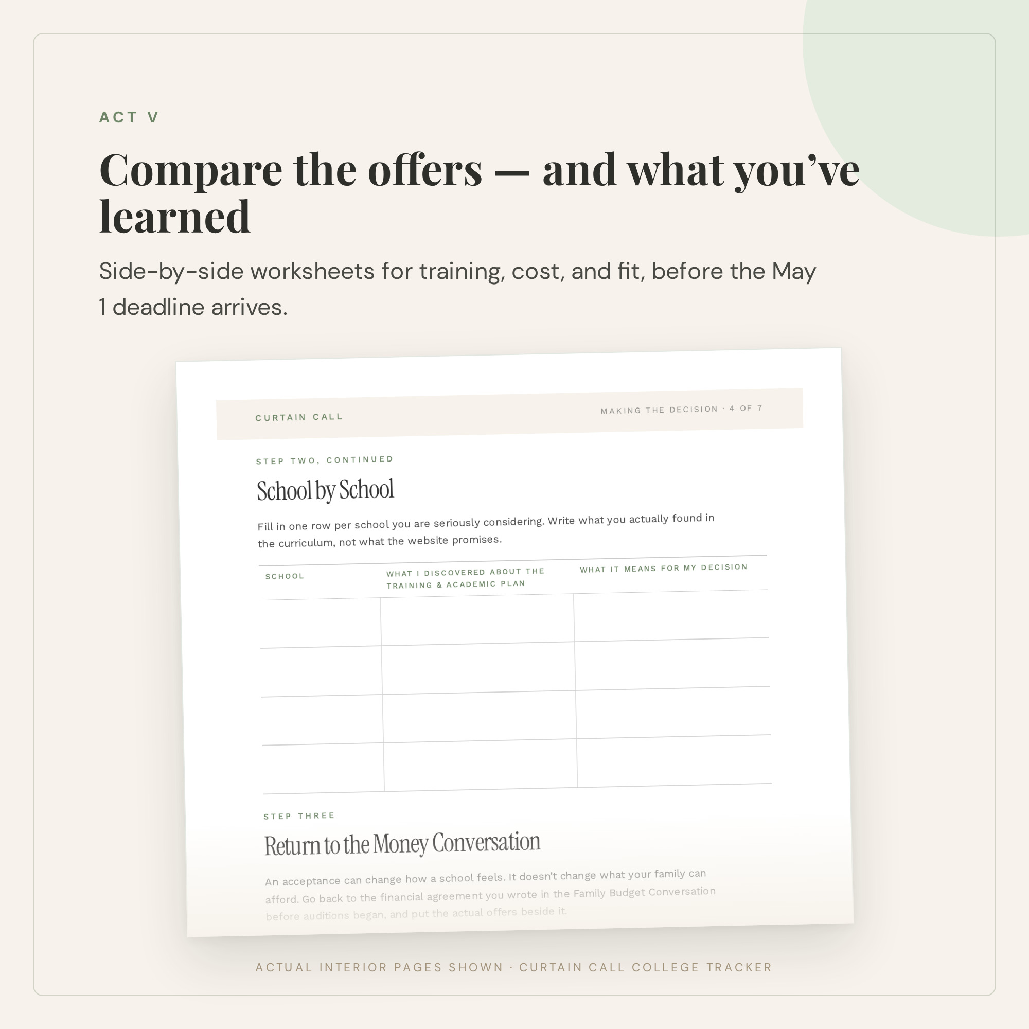 Comparing offers worksheet