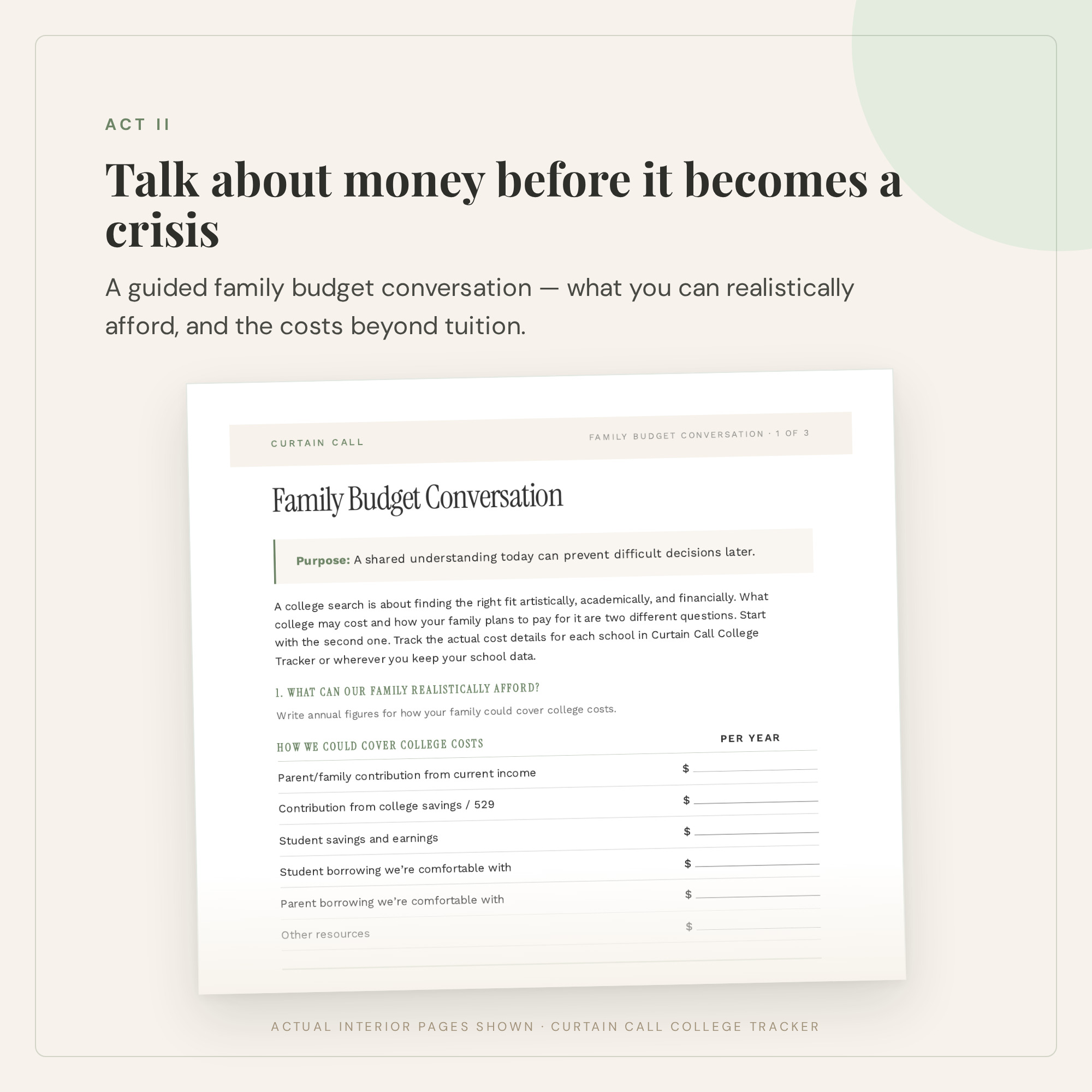 Family Budget Conversation worksheet