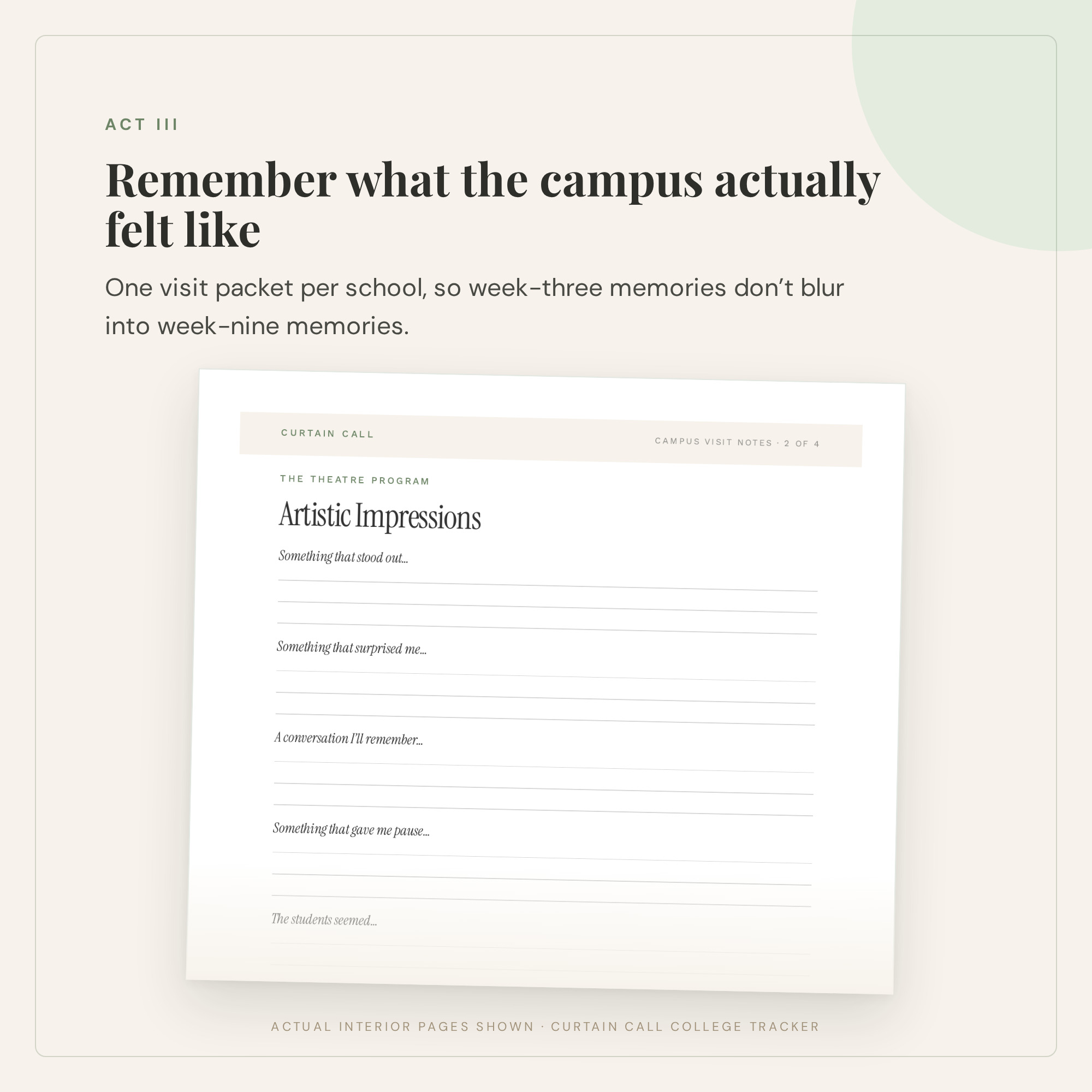 Campus Visit Notes worksheet